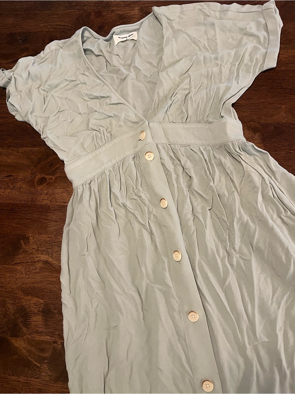 The Normal Brand Deep V Button Thru Dress Sz S Sage Green Midi - Picture 2 of 14